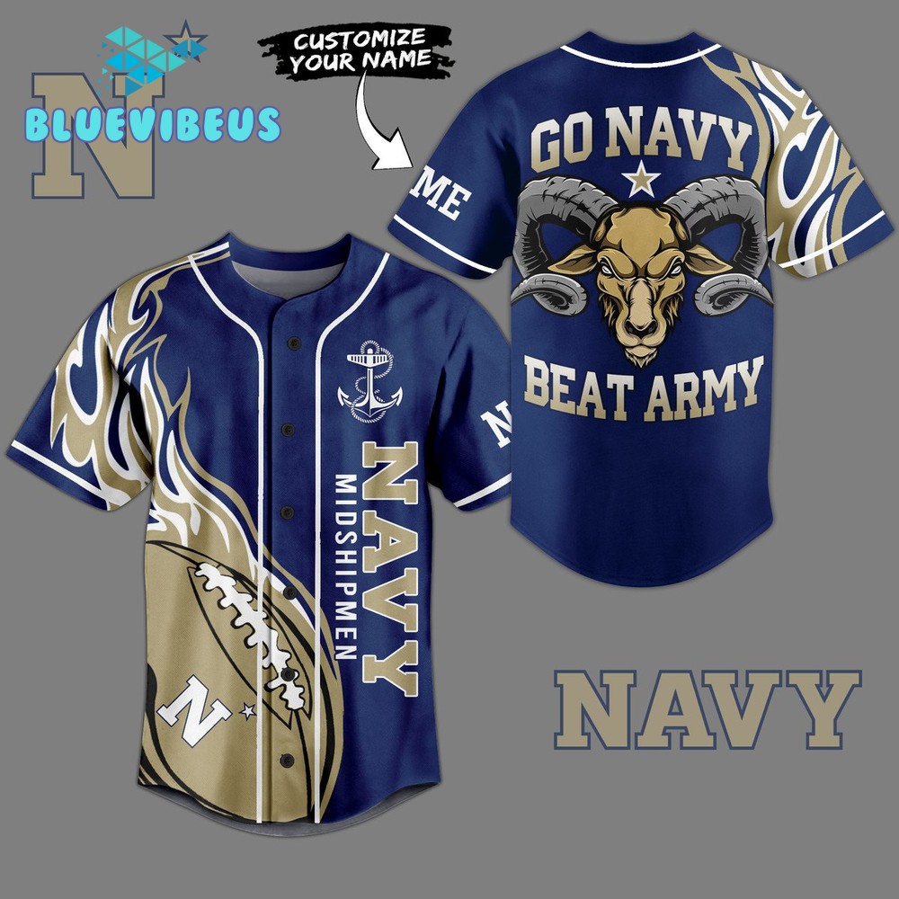 Navy Midshipmen Go Navy Best Army Customized Baseball Jersey