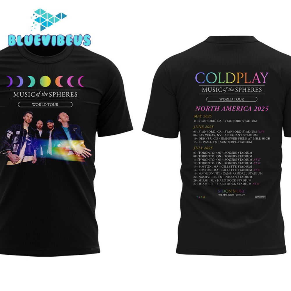 Coldplay Band World Tour North America 2025 Black Shirt