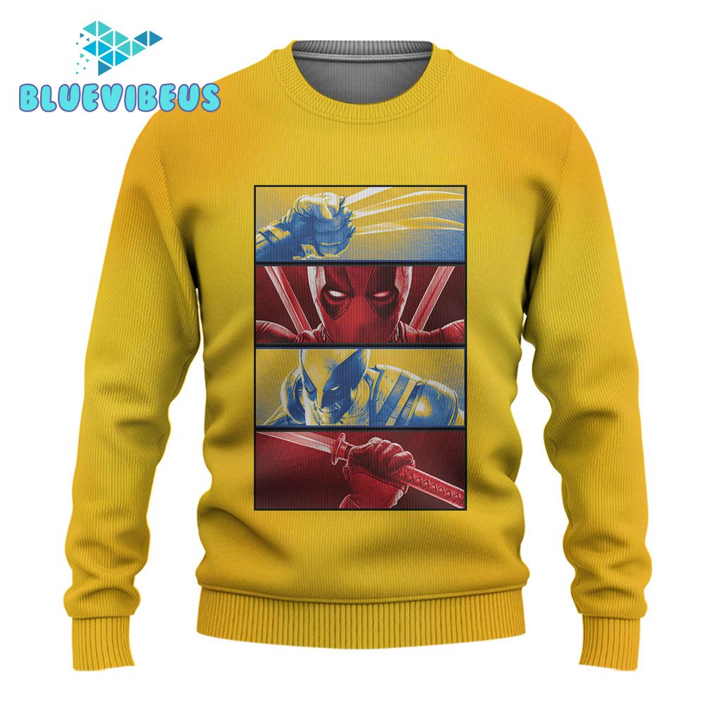 Deadpool And Wolverine Marvels 2024 Ugly Christmas Sweater