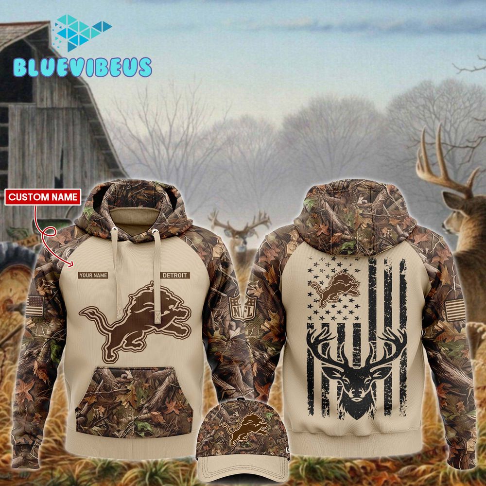 Detroit Lions Custom Your Name Hunting Camo Hoodie