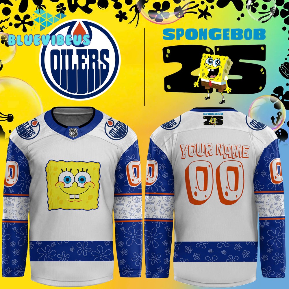 Edmonton Oilers x Spongebob 25th Anniversary Personalized Hockey Jersey