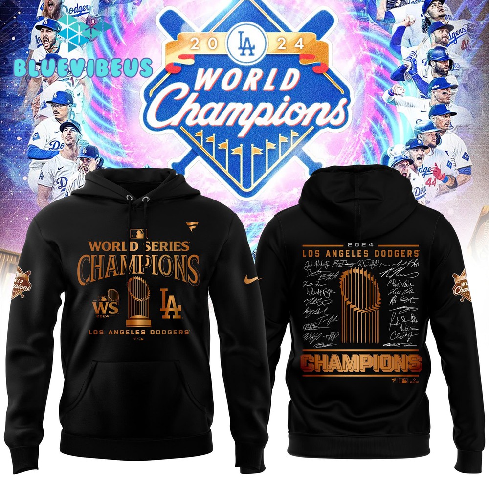 Los Angeles Dodgers Fanatics Black 2024 World Series Champions Hoodie, Cap