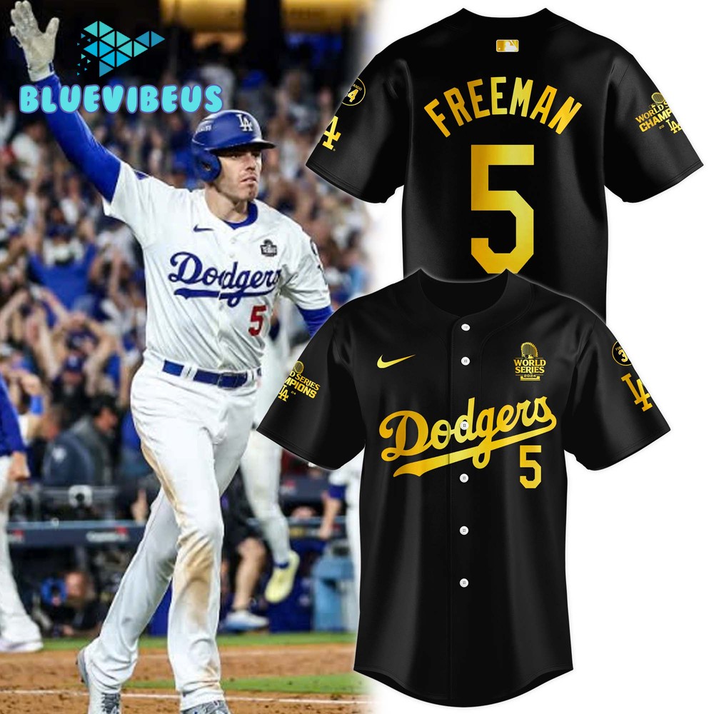 Los Angeles Dodgers Freddie Freeman Nike Black 2024 World Series Champions Baseball Jersey