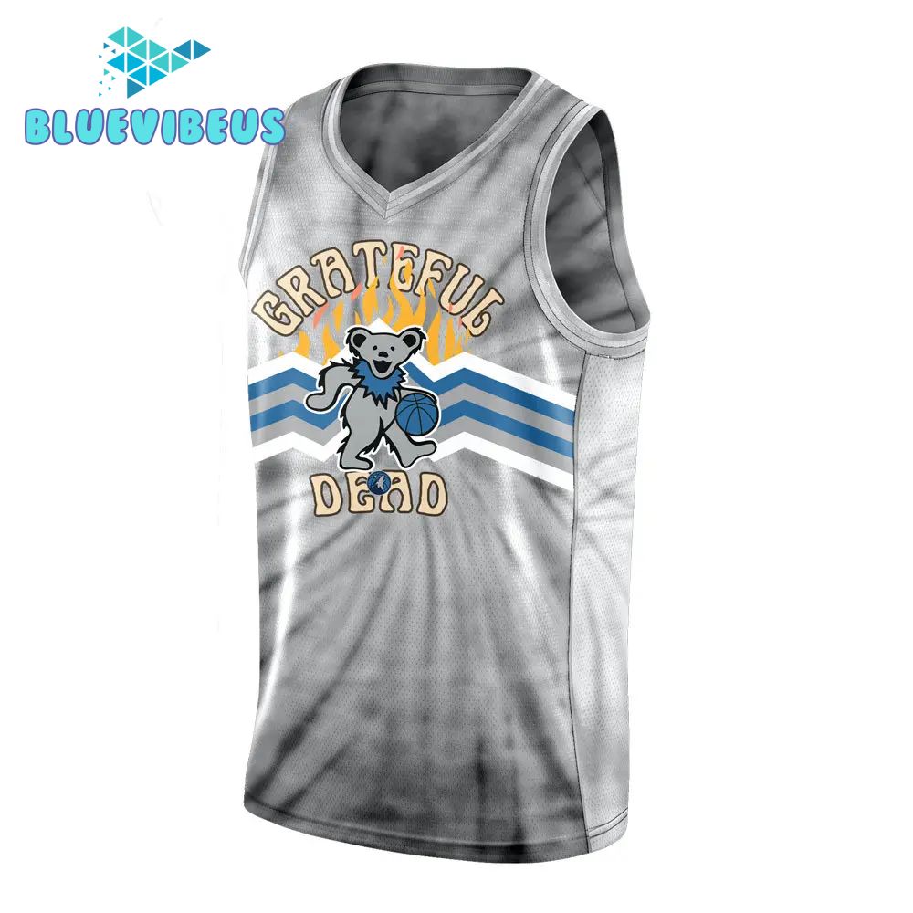 Minnesota Timberwolves x Grateful Dead Night Gray Basketball Jersey