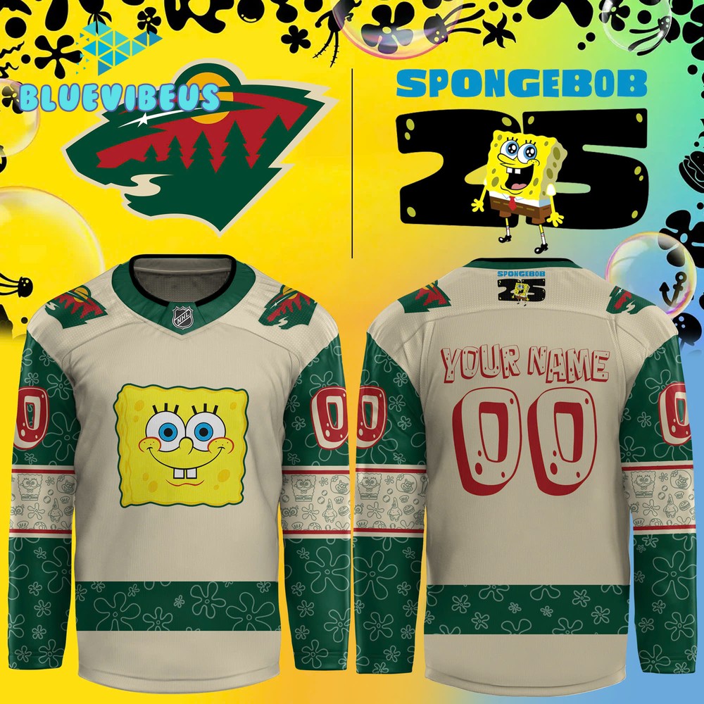 Minnesota Wild x Spongebob 25th Anniversary Personalized Hockey Jersey