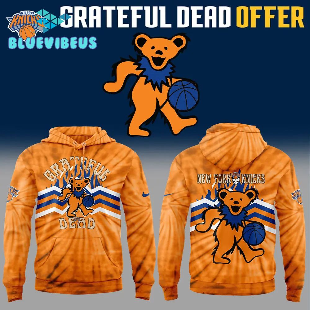 NBA New York Knicks x Grateful Dead Night Orange Hoodie, Pants, Cap