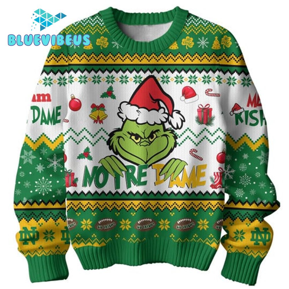 Notre Dame Fighting Irish x The Grinch Football Christmas 2024 Ugly Sweater