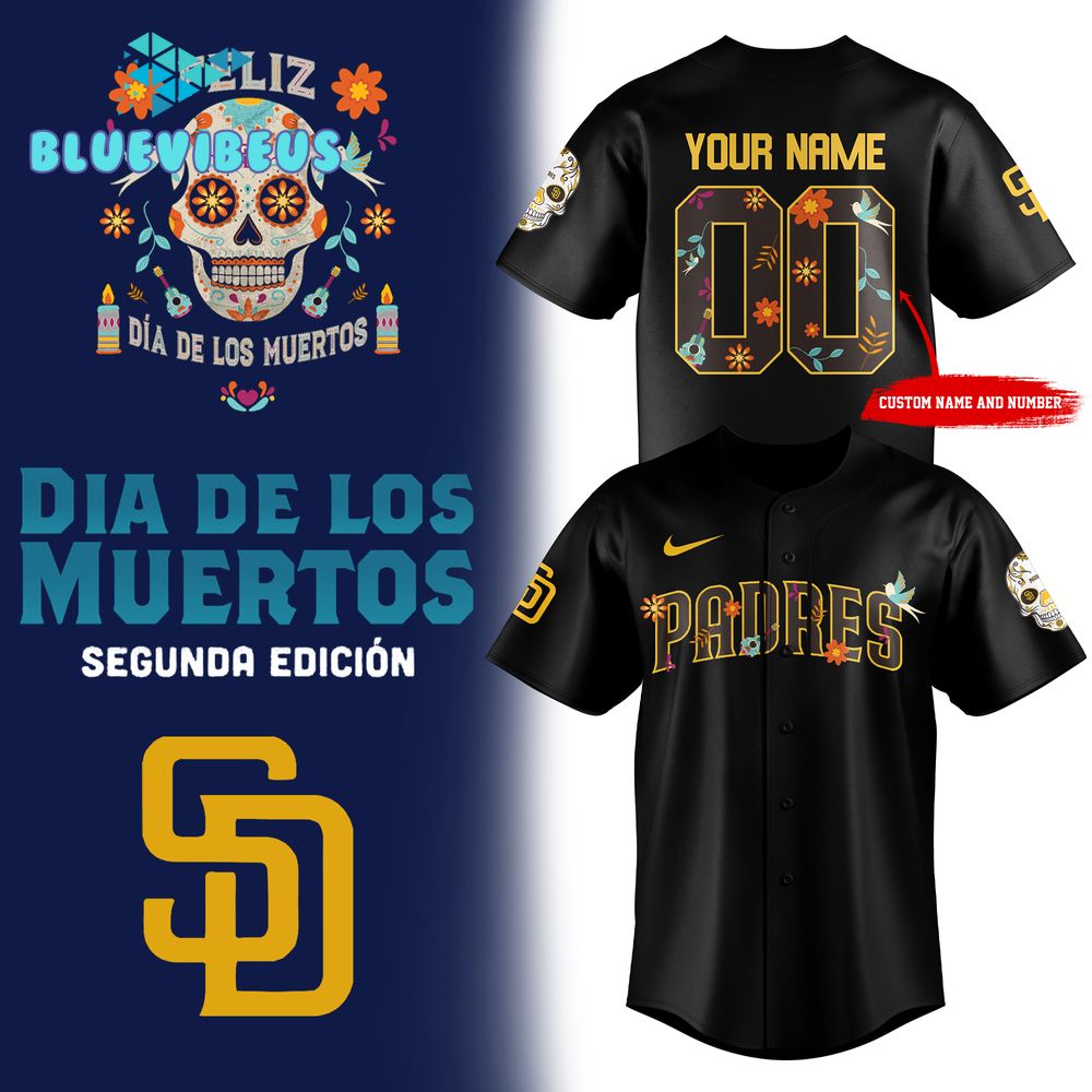 San Diego Padres 2024 MLB Dia De Los Muertos Personalized Baseball Jersey