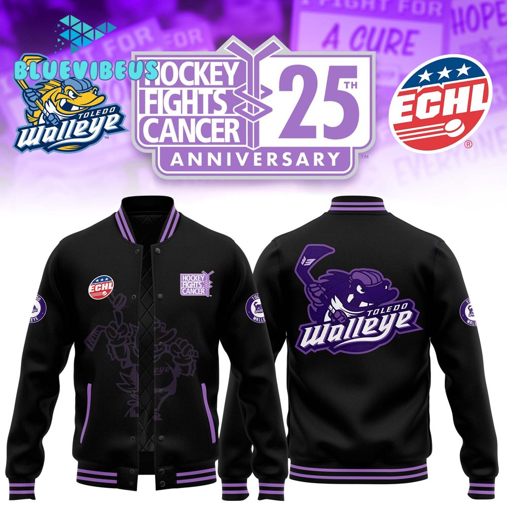 Toledo Walleye x Hockey Fight Cancer 2024 Baseball Jacket