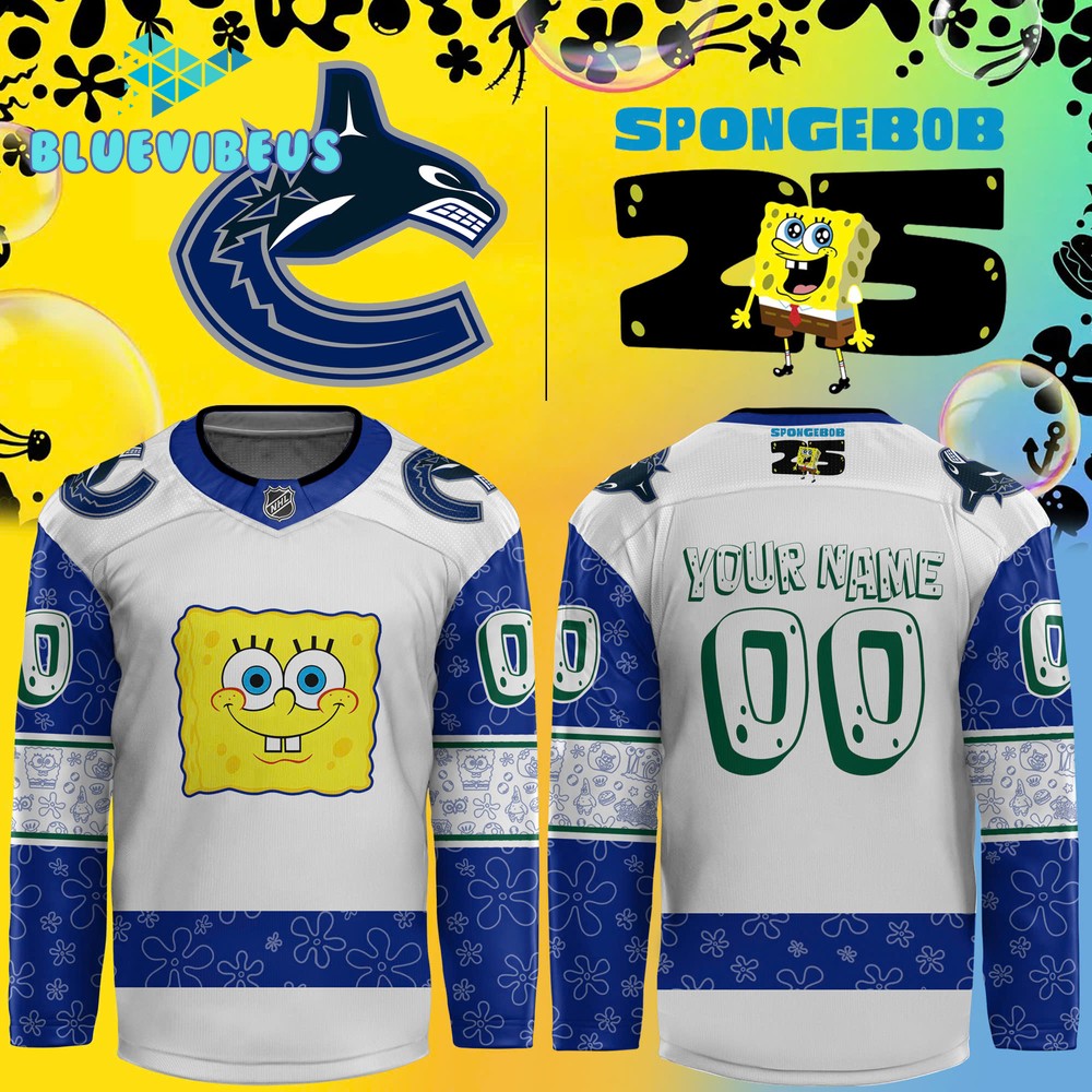 Vancouver Canucks x Spongebob 25th Anniversary Personalized Hockey Jersey