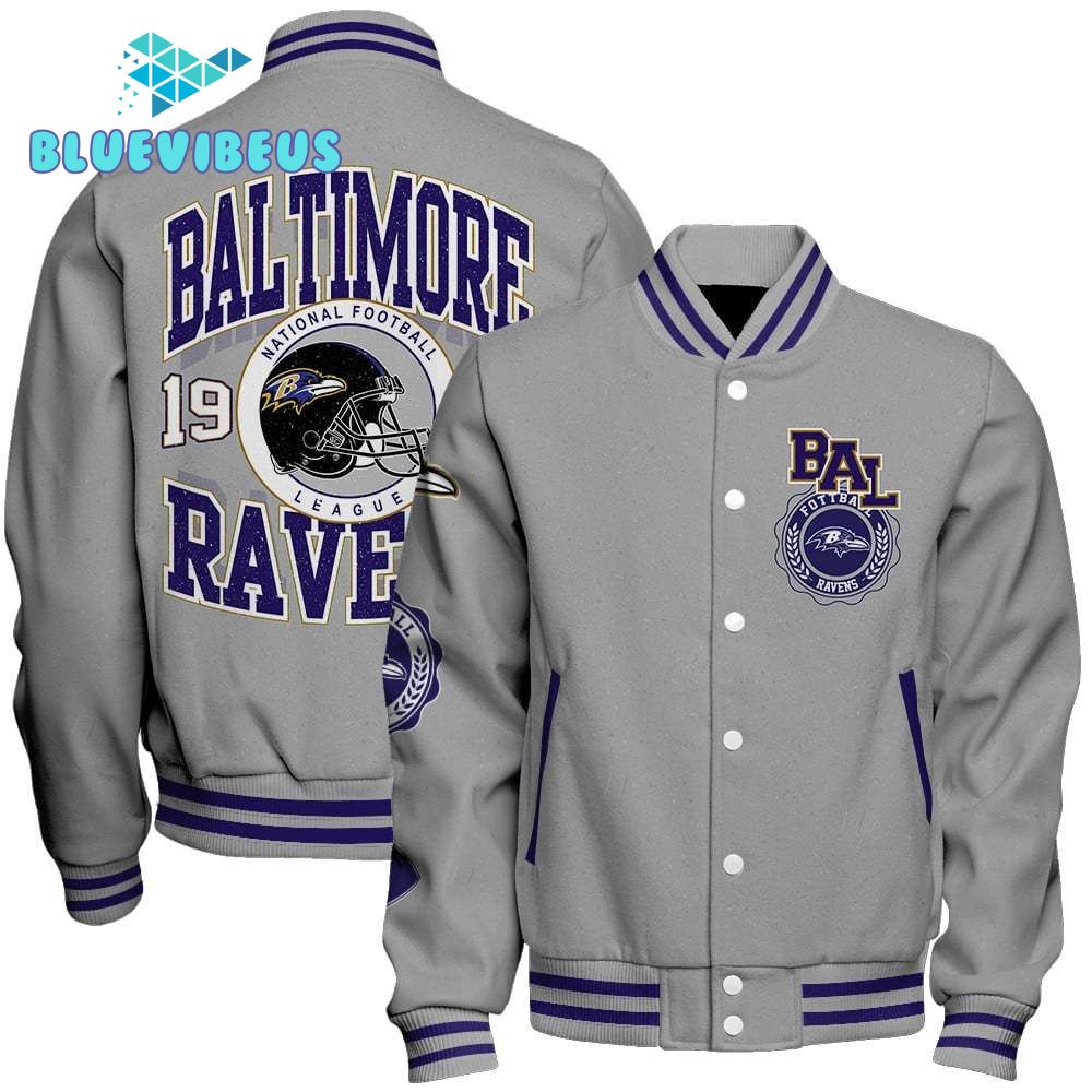 Baltimore Ravens NFL 2025 Feel The Power Gray Baseball Jacket