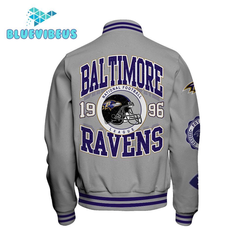 Baltimore Ravens NFL 2025 Feel The Power Gray Baseball Jacket