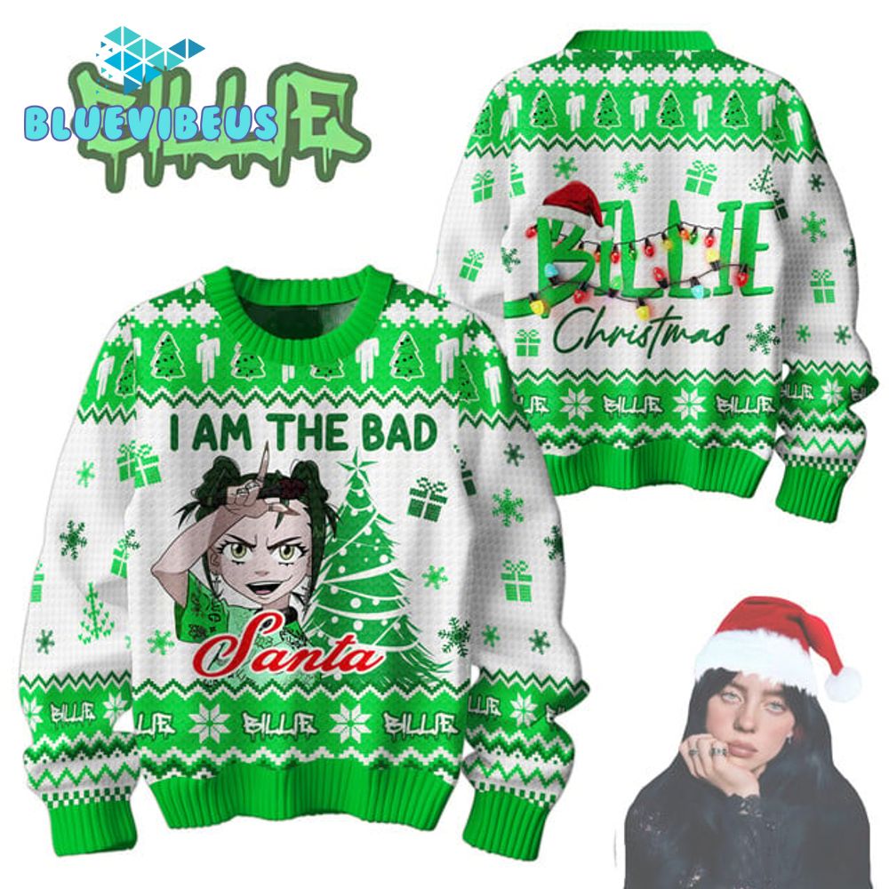 Billie Eilish Santa Song Green Christmas Sweater