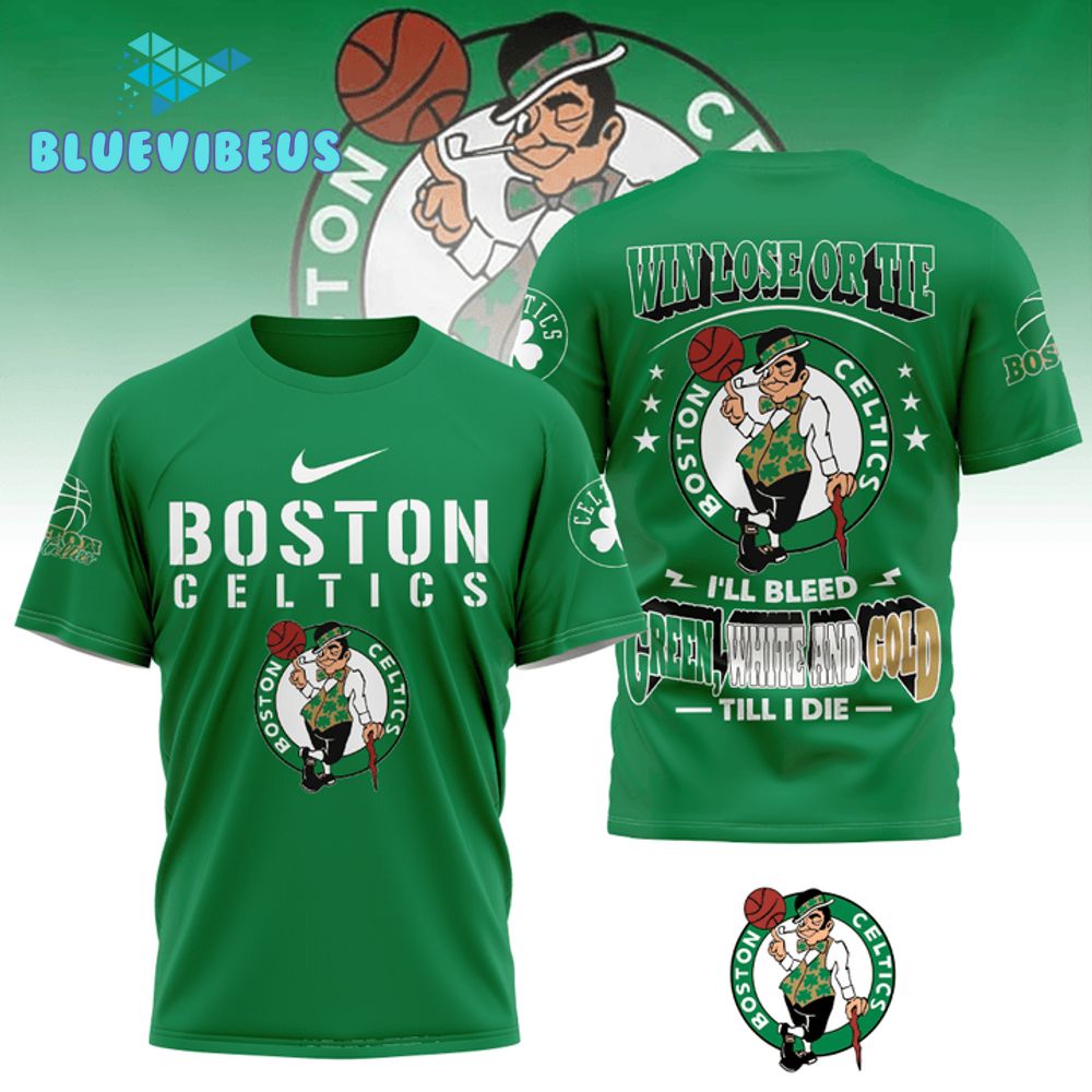 Boston Celtics “Win Lose Or Tie” Green, White And Gold Shirt