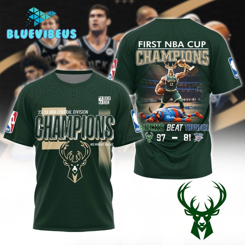 Bucks Beat Thunder 23-24 NBA Division Champions Green Shirt