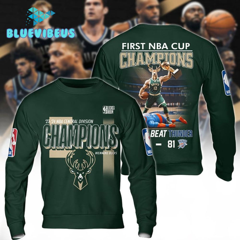 Bucks Beat Thunder 23-24 NBA Division Champions Green Sweatshirt