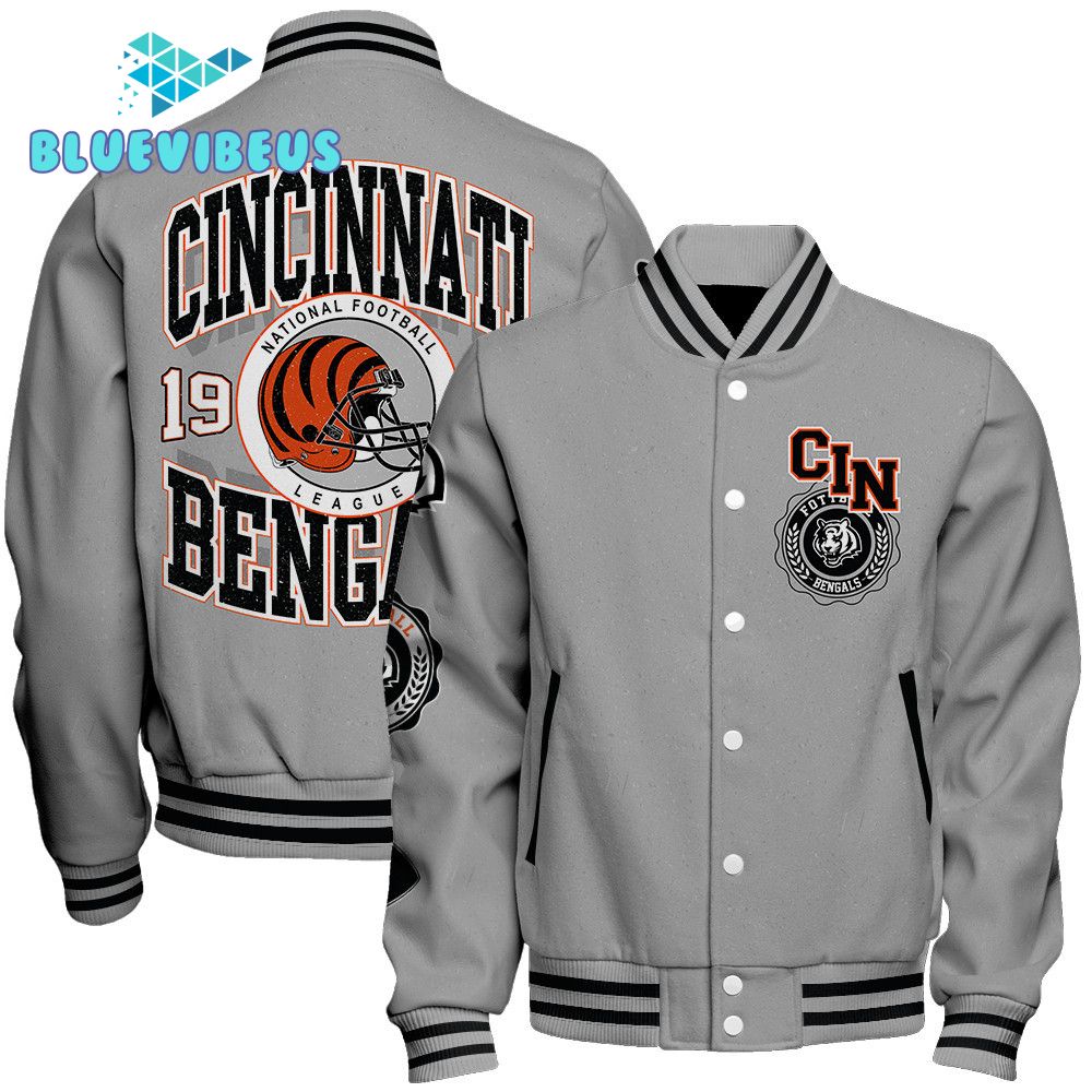 Cincinnati Bengals NFL 2025 Feel The Power Gray Baseball Jacket