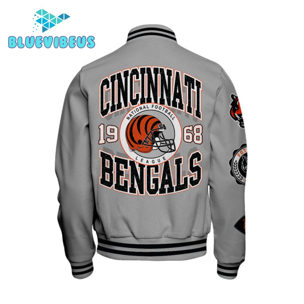 Cincinnati Bengals NFL 2025 Feel The Power Gray Baseball Jacket