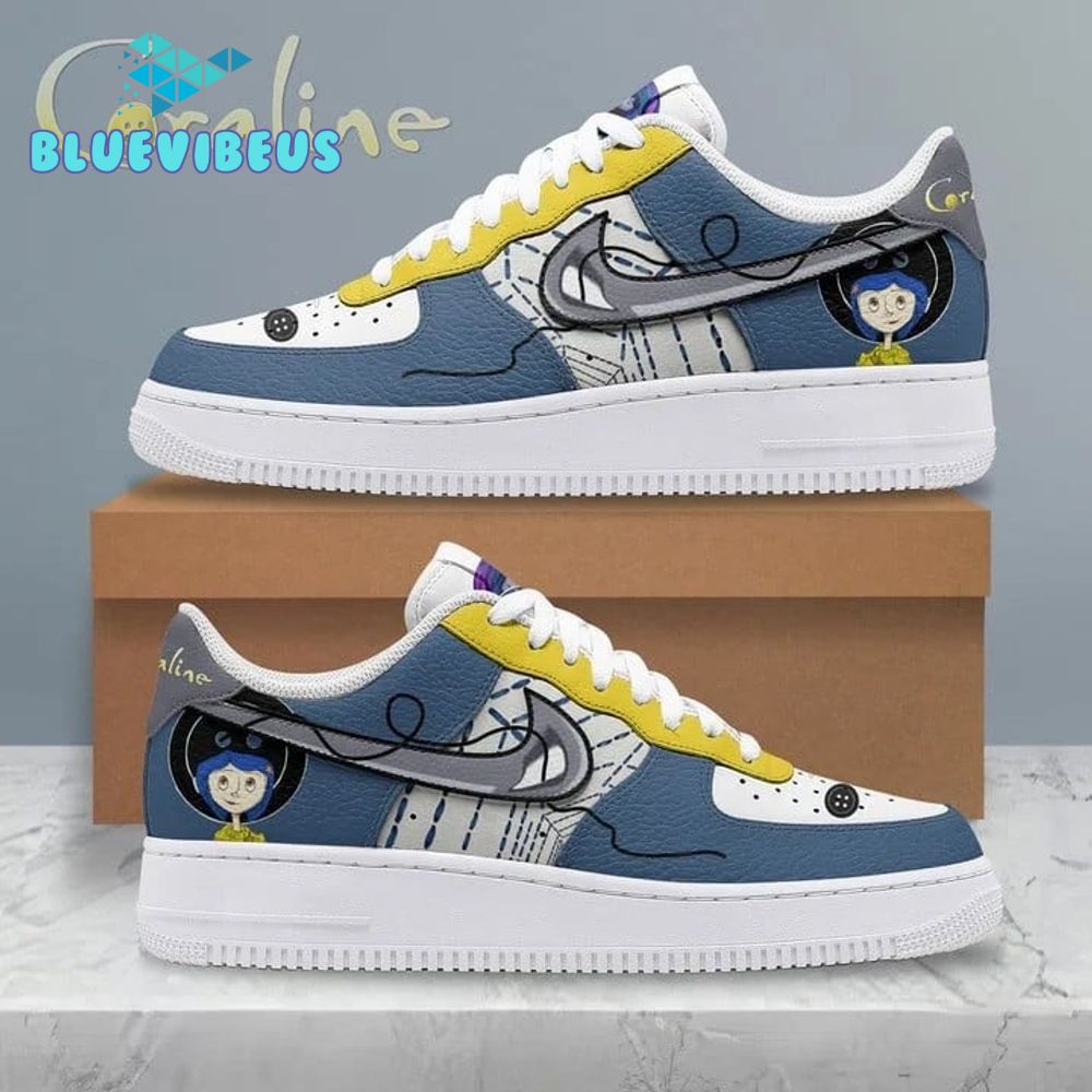 Coraline Custom Edition Nike Blue Air Force 1 Sneakers