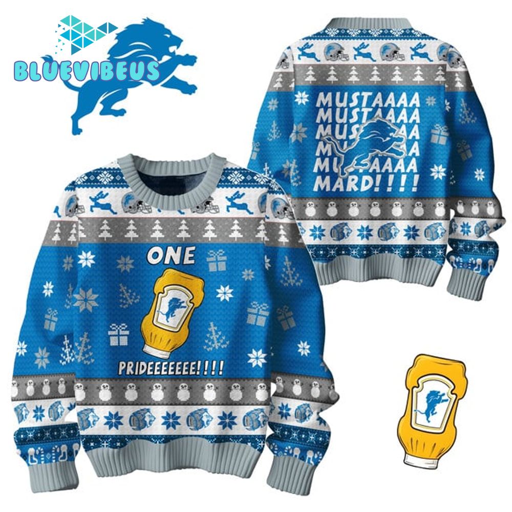 Detroit Lions x Lamar Mustard Light Blue Christmas Sweater