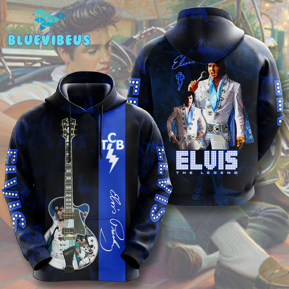 Elvis Presley The Legend 3D Apparel Blue Hoodie