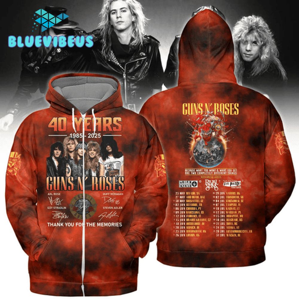 Guns N’ Rose 40 Years Anniversary 3D Hoodie, Zip Hoodie