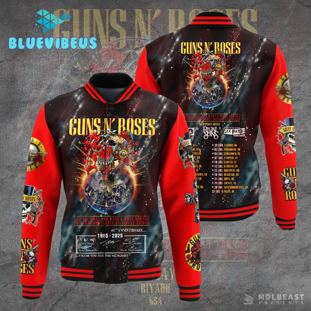 Guns N’ Rose 40 Years Anniversary 3D Red Baseball Jacket