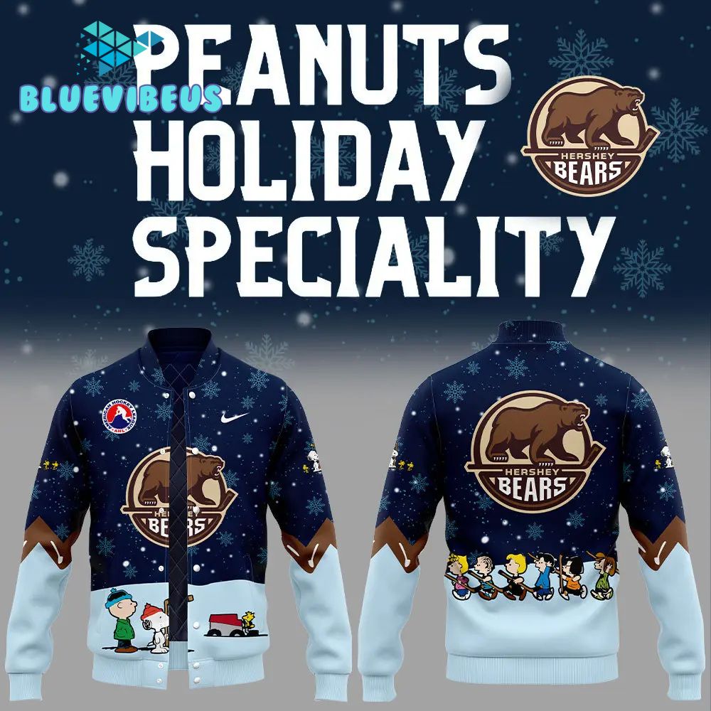 Hershey Bears Peanuts & Snoopy Night Dark Blue Baseball Jacket