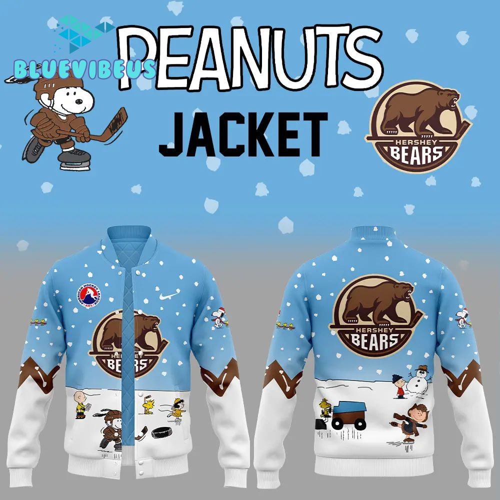 Hershey Bears Peanuts & Snoopy Night Light Blue Baseball Jacket