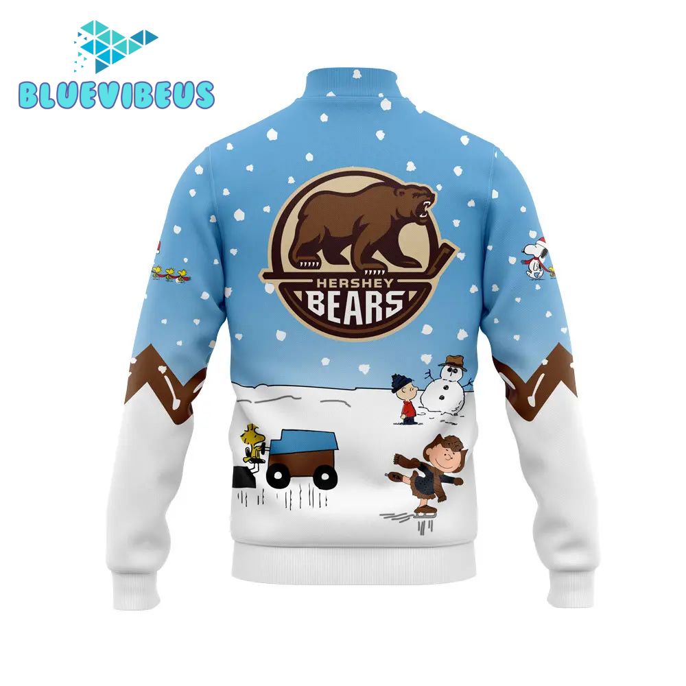 Hershey Bears Peanuts & Snoopy Night Light Blue Baseball Jacket