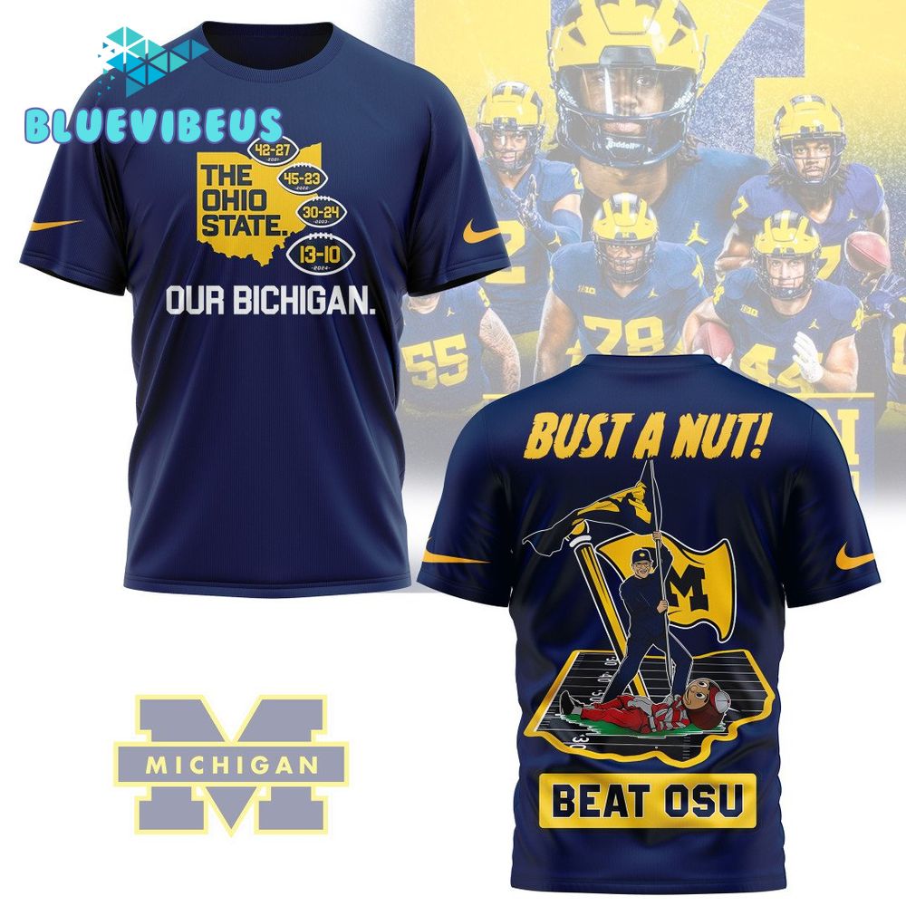 Michigan Wolverines Football “Bust A Nut” 3D Navy Shirt