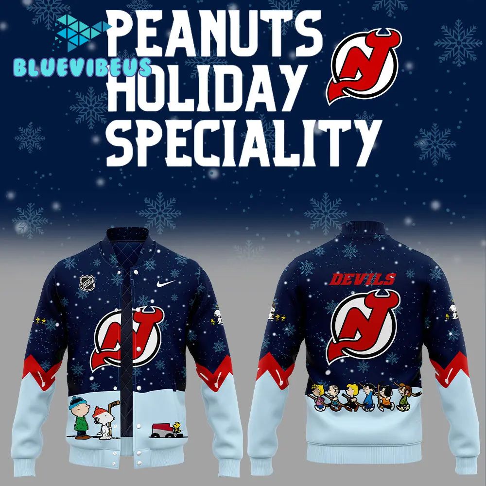 New Jersey Devils Peanuts & Snoopy Dark Blue Baseball Jacket