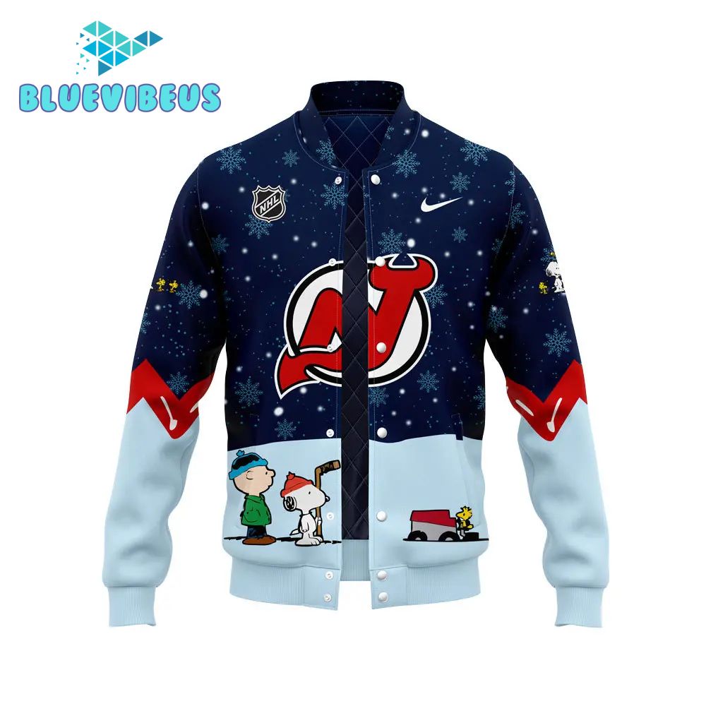 New Jersey Devils Peanuts & Snoopy Dark Blue Baseball Jacket