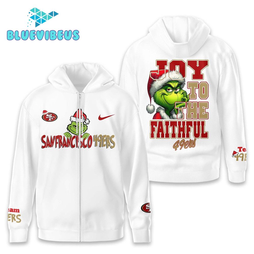 San Francisco 49ers Grinch White Hoodie, Zip Hoodie