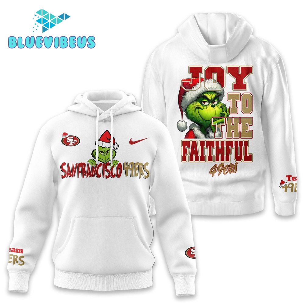 San Francisco 49ers Grinch White Hoodie, Zip Hoodie