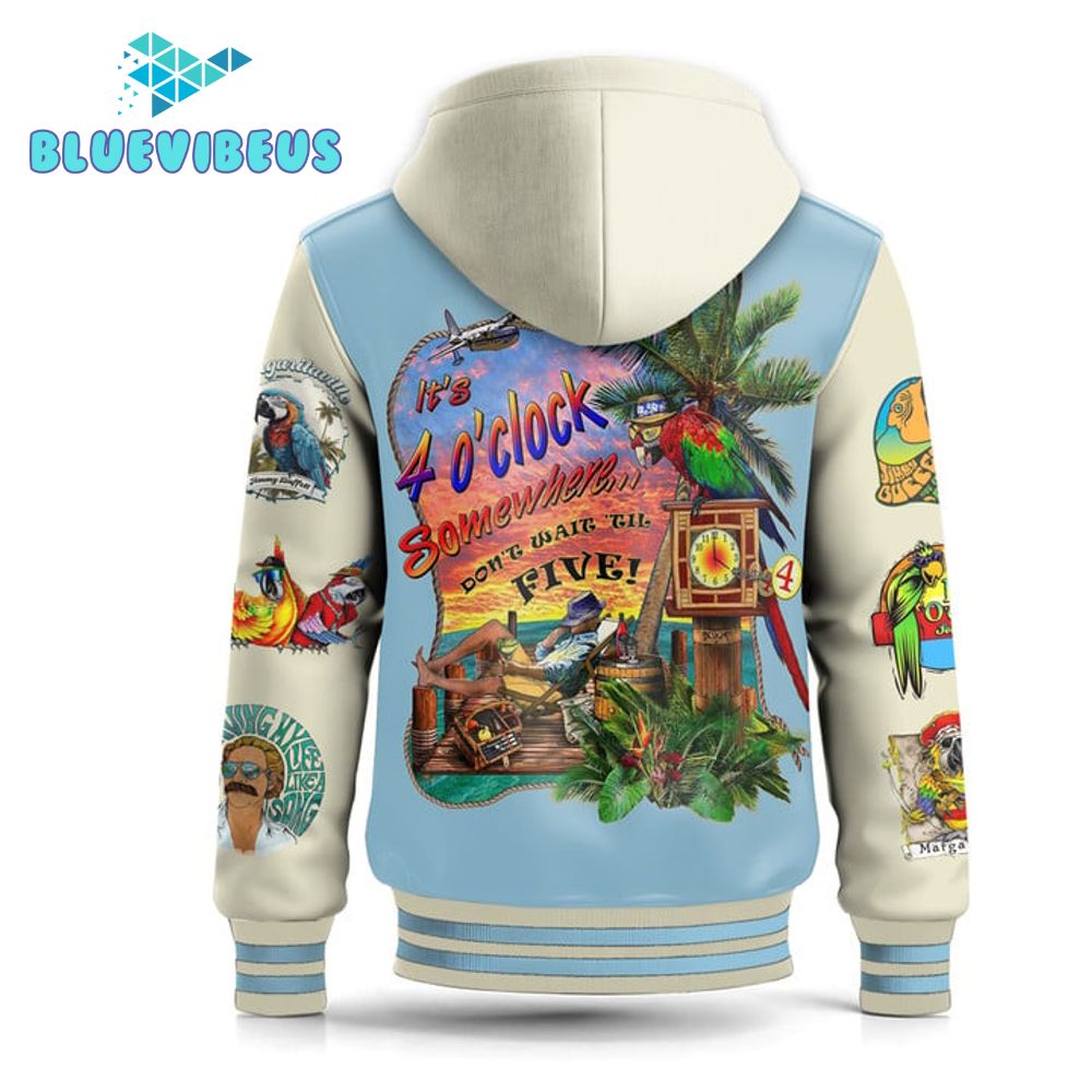 Jimmy Buffet Light Blue Hooded Baseball Jacket